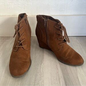 Brown Suede Ankle Wedge Boots